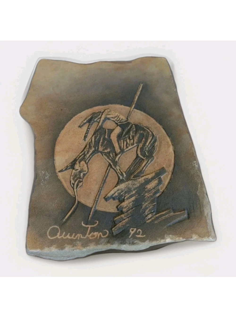 Signed  Native American Carved Stone Plaque  10 In. By 8 In./Quinton Antone